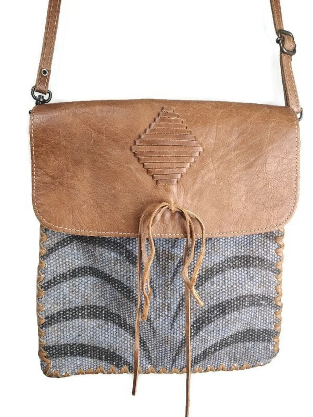 Myra Feelgood Factor Leather Woven Zebra Print Western Crossbody Bag